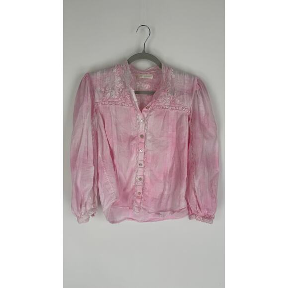 LoveShackFancy Ronda Top Island Pink Hand Dye Womens XS Button Front Cotton - Picture 6 of 16